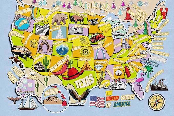 Educational USA Map Area Rug 8x10, Playroom Bedroom Classroom Rug - Image 8
