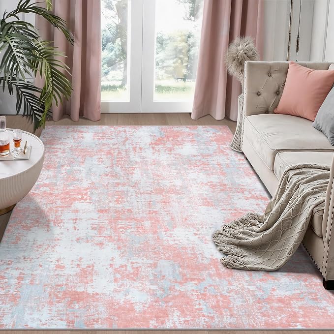Pink Rug Carpet 5x7 Area Rugs for Bedroom Girls: Washable Modern Rug for Living by Aelenmu