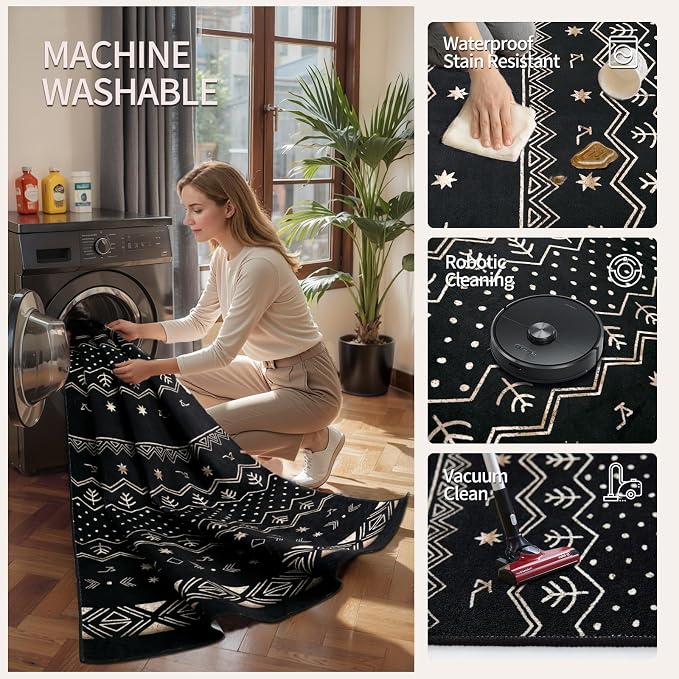 SERISSA Hallway Runner Rug, 2x10 Washable Non-Slip Black Gold Grad Runners - Image 4