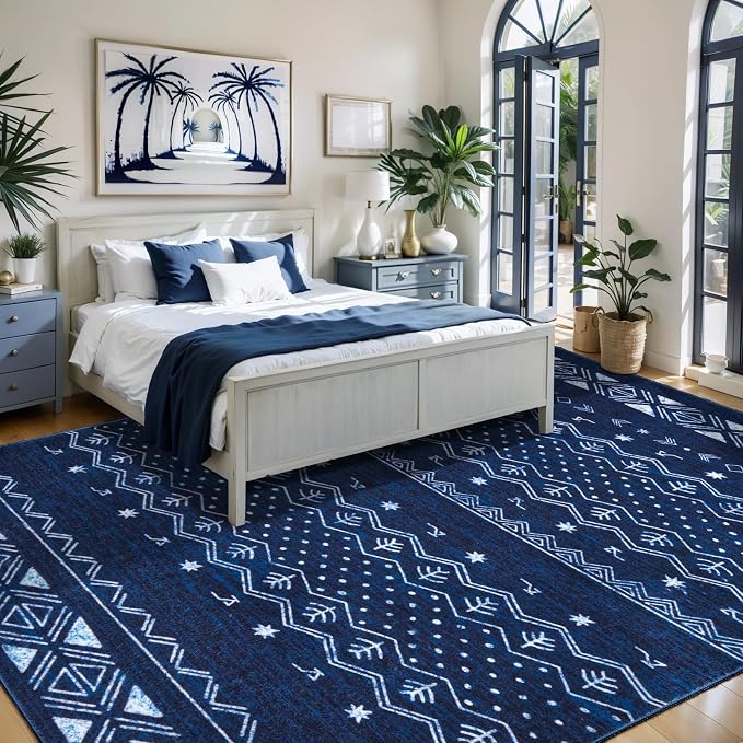 SERISSA 5x7 Area Rugs for Living Room, Washable Non-Slip Blue and White Boho Rug - Image 2