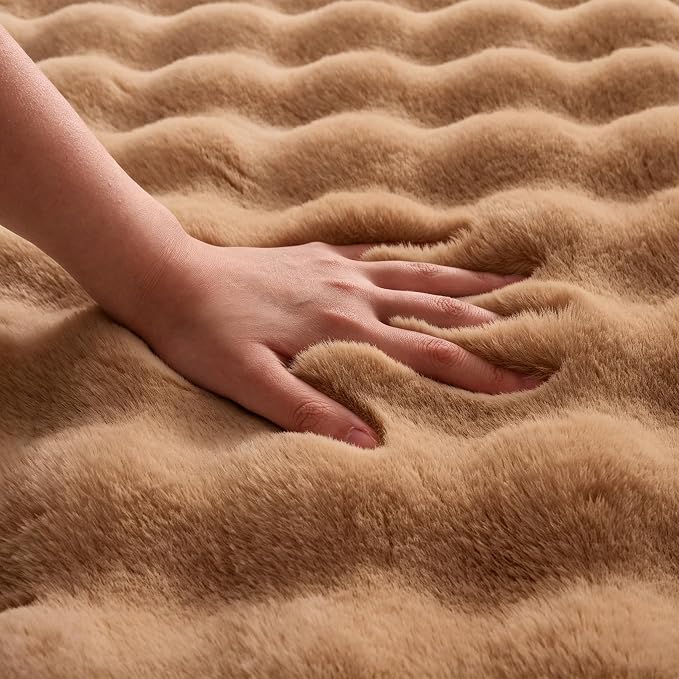 Coffee Rabbit Plush Rug 4'x6', Fluffy Shaggy Area Rug - Image 5