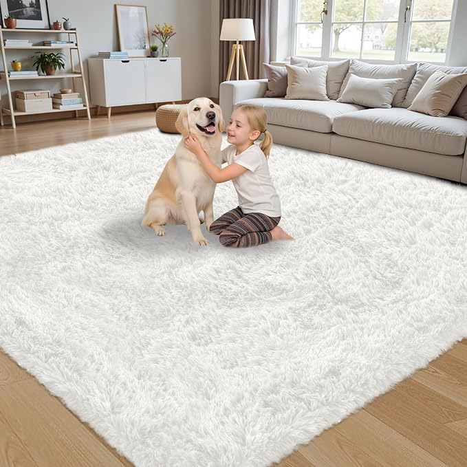 4x6 Area Rug for Living Room:Ultra Soft Fluffy Shag White Rugs, Large Fuzzy - Image 3