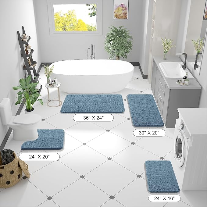 OLANLY Bathroom Runner Rugs 47x20, Soft Absorbent Chenille Bath Rugs, Rubber - Image 2