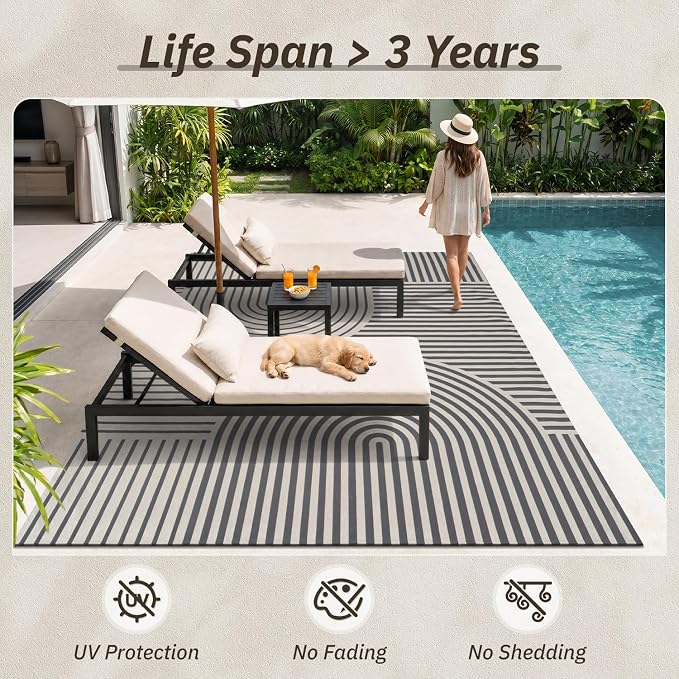AMOAMI Outdoor Rug Patio Rug 6x9 ft Quick Dry Flatweave Textured Machine - Image 6