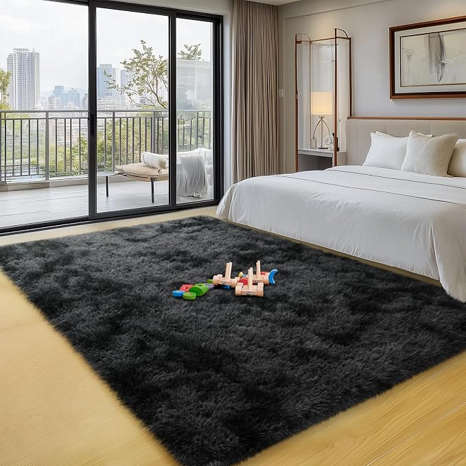qulint Black Grey Area Rugs for Bedroom, 3x5 Area Rug for Kid Room Fluffy Soft - Image 7