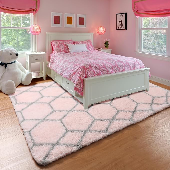 ONASAR 5x7 Area Rugs for Living Room Bedroom, Fluffy Pink and Grey Throw Rug - Image 7