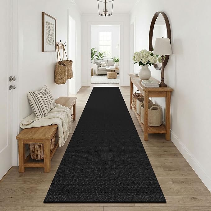 KOZYFLY Black Runners Rugs for Hallway 3x10, Wide Washable Runner Rug, Woven - Image 8