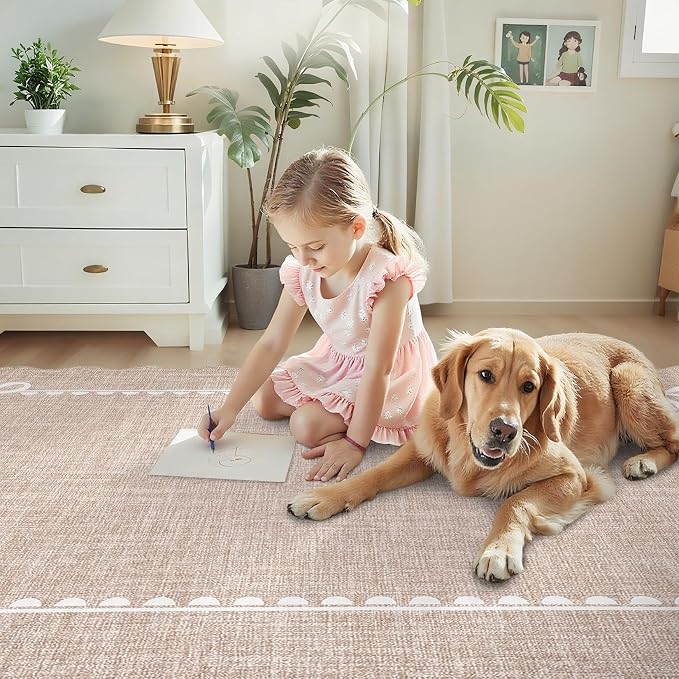 GarveeHome Scalloped Bow Rug for Living Room, Solid Camel Rug for Dorm - Image 8