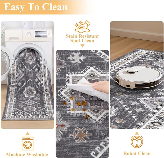 HEBE Boho Kitchen Rugs Sets of 2, Non Slip Washable Kitchen Mats - Image 4
