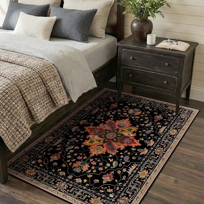 RELEANY Area Rugs 3'x5' Washable Non-Slip, Floral Vintage Distress Medallion by RELEANY