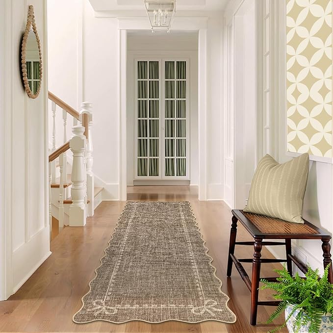 GarveeHome Scalloped Bow Rug for Living Room, Solid Brown Rug for Dorm - Image 3