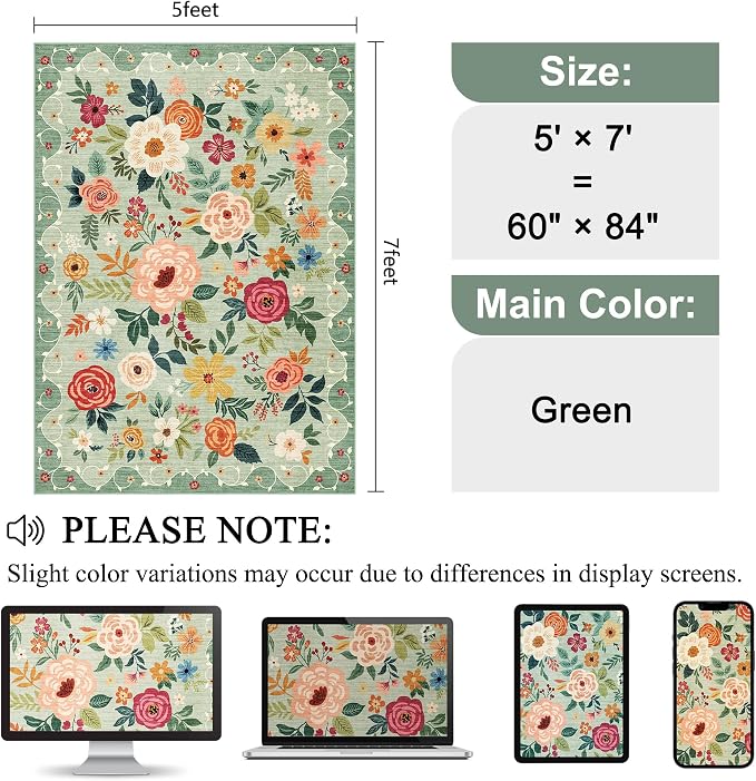 DUKINO 5x7 Area Rug, Floral Rugs - Image 2