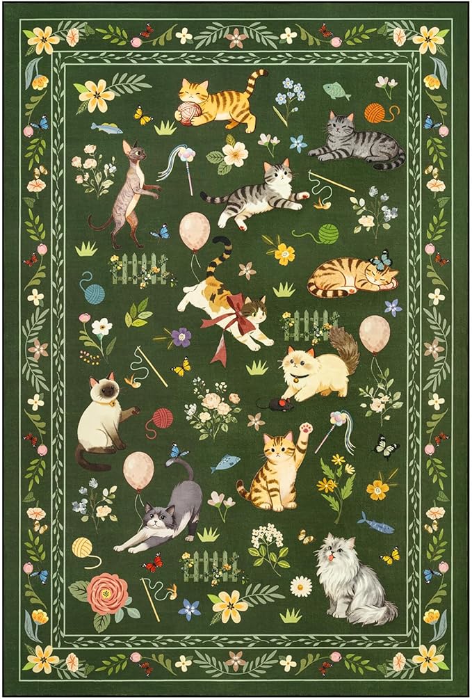 Unirea 2x3 Small Dark Green Washable Cat Area Rug, Door Mat Indoor Entrance Rug - Image 2