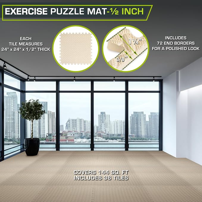 ProsourceFit Exercise Puzzle Mat 1/2-inch, EVA Interlocking Foam Floor Tiles - Image 2