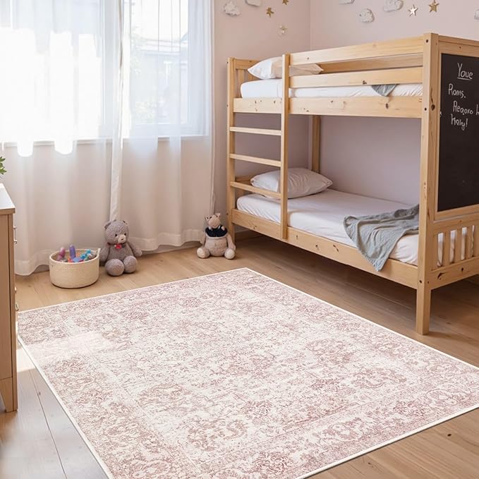 Rugxara Washable Area Rug for Living Room & Bedroom, Light Pink Rugs for Women - Image 3