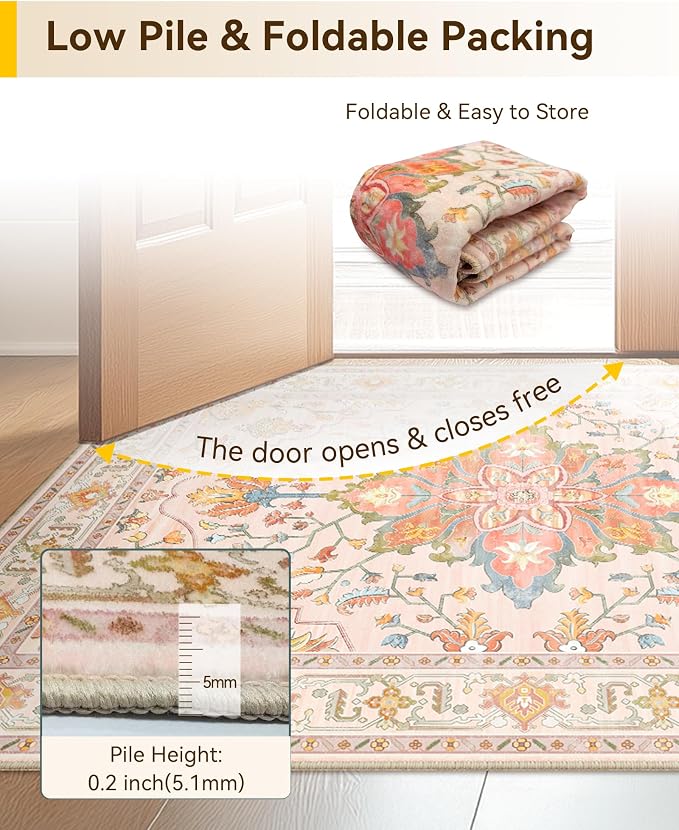 RELEANY Area Rugs Large 10'x14' Washable Non-Slip, Floral Vintage Distress - Image 5