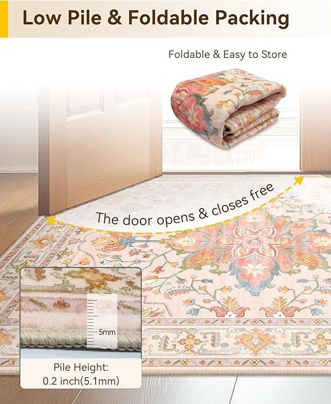 RELEANY Area Rugs 8'x10' Washable Non-Slip, Floral Vintage Distress Medallion - Image 6