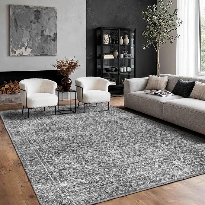 Latte&Fog 5x7 Area Rugs for Living Room Bedroom, Vintage Grey Washable Rug by LatteFog