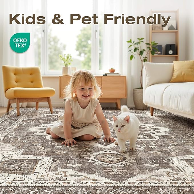 8x10 Washable Area Rugs for Living Room, Large Rug Non Slip Backing Vintage - Image 3
