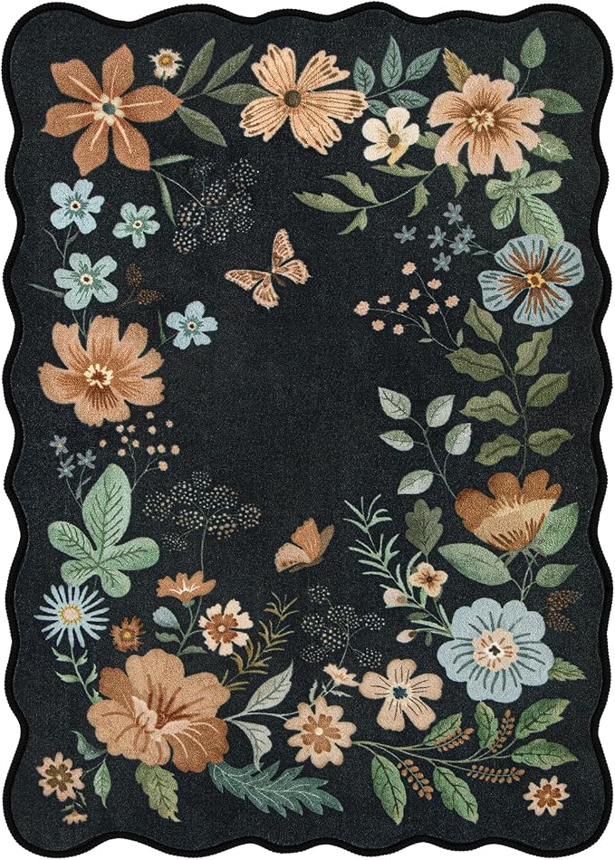 Lahome Floral Rugs for Living Room, 5x7 Area Rugs Ultra-Thin Soft Washable Rug - Image 8