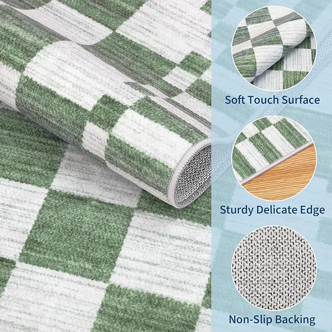 GarveeHome Sage Green Checkered Rug 2x3 Washable Rug Non-Slip - Image 5