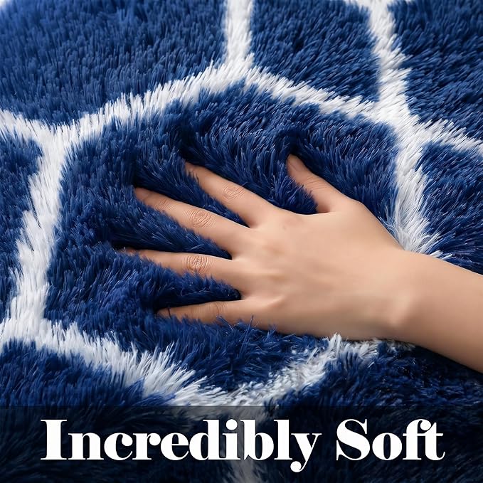ONASAR 5x7 Area Rugs for Living Room Bedroom, Fluffy Navy Blue and White Throw - Image 2