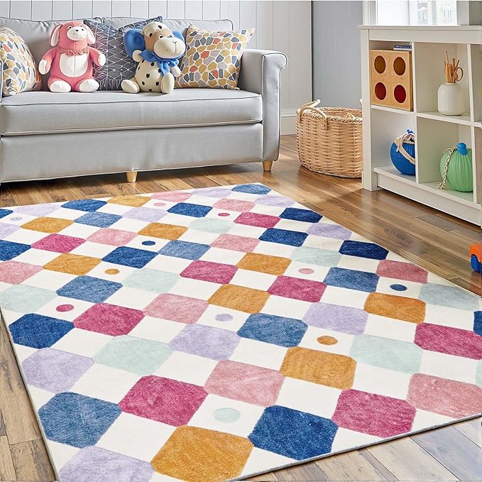 jinchan Macy 3x5 Area Rug for Kids Room Modern Colorful Checkered Diamond by JINCHAN