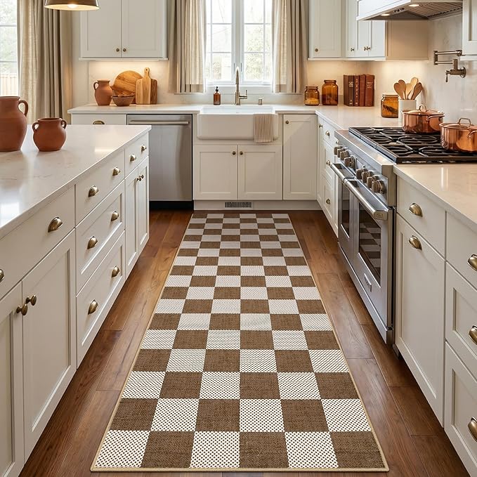 GarveeHome Checkered Terracotta Brown 5x7 Washable Rug Geometric Diamond Dot - Image 4