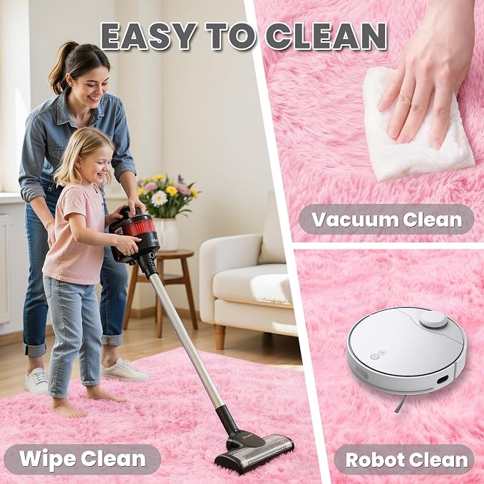 8x10 Area Rugs for Living Room Rug: Soft Fluffy Shag Light Pink Rugs for Bedroom - Image 8