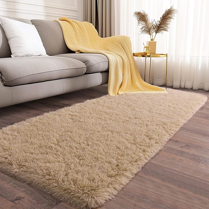 Soft Runner Rugs for Bedroom Hallways, 2x5 Beige Fluffy Shag Throw Area Rug Non - Image 3