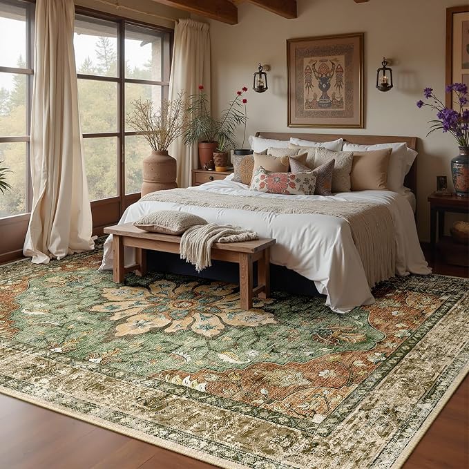 RELEANY Area Rugs 8'x10' Washable Non-Slip, Floral Vintage Distress Medallion - Image 3