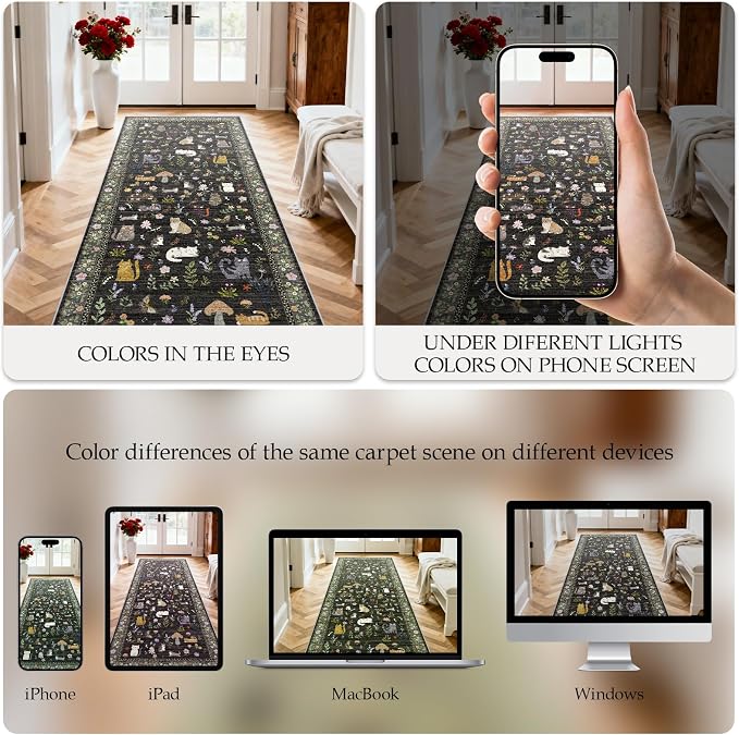 Washable 3x6 Kitchen Runner Rug: Non Slip Soft Low Pile Animal Cat Print Carpet - Image 4