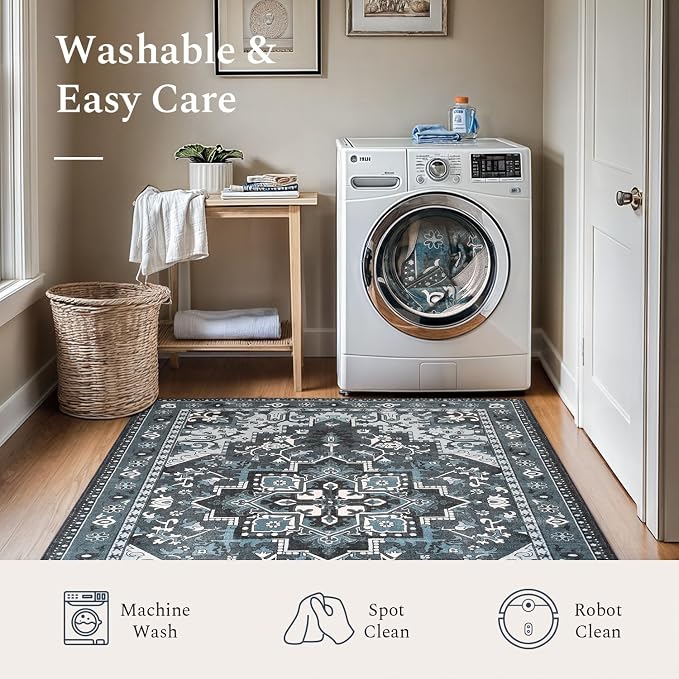 Rugflix 3x5 Area Rugs Machine Washable, Dark Navy Blue Carpet - Image 7