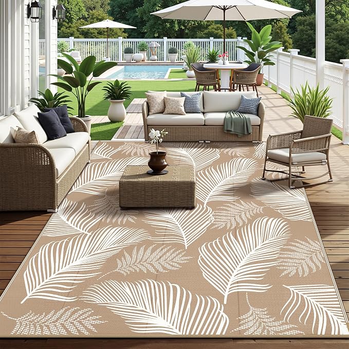 Pauwer Waterproof Outdoor Rug 9x12, Reversible Plastic Straw Patio Camping Rug - Image 7