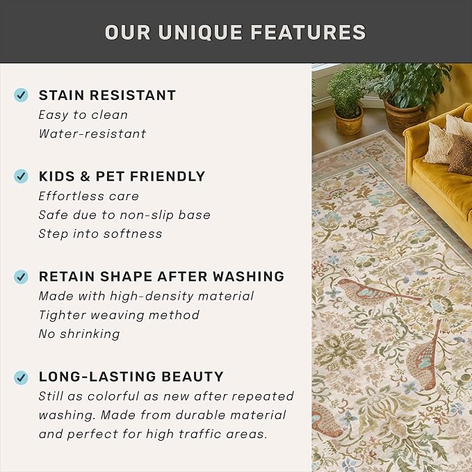Beige 2x4 Washable Rug for Bathroom, Entryway Non Slip - Image 6
