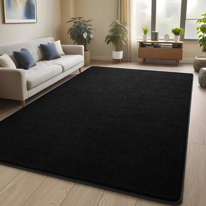 Pettop 6x9 ft Black Area Rugs for Bedroom Living Room, Washable Memory Foam - Image 8