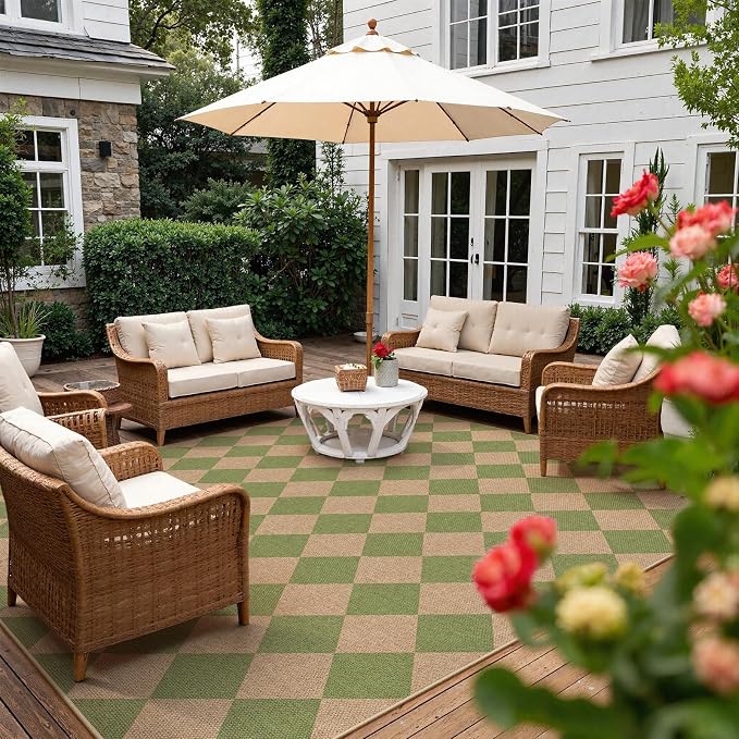 Lahome Checkered Dining Living Room Rug, 8x10 Washable Indoor Outdoor Easy Jute - Image 2