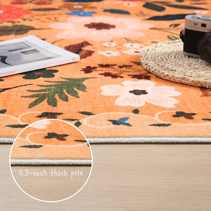 Rugcomf Living Room Rug 5x7 Rug Machine Washable Boho Area Rug Non Slip Floral - Image 4