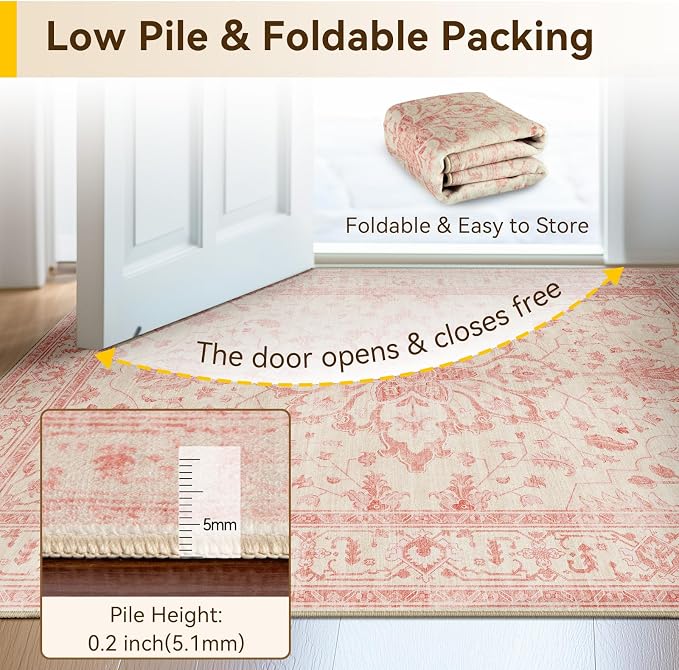 RELEANY Area Rugs 5'x7' Washable Non-Slip, Floral Vintage Distress Medallion - Image 5