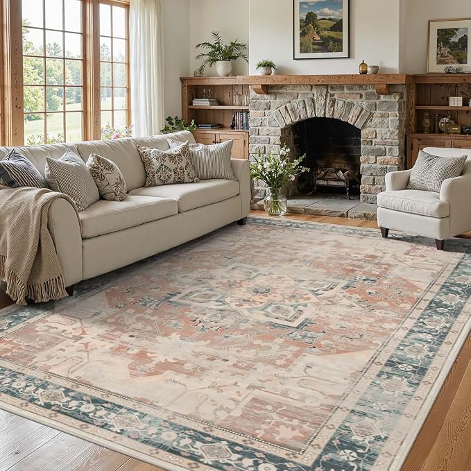 Rugxara 5X7 Washable Area Rug for Living Room, Neutral Vintage Boho Rugs for by Rugxara