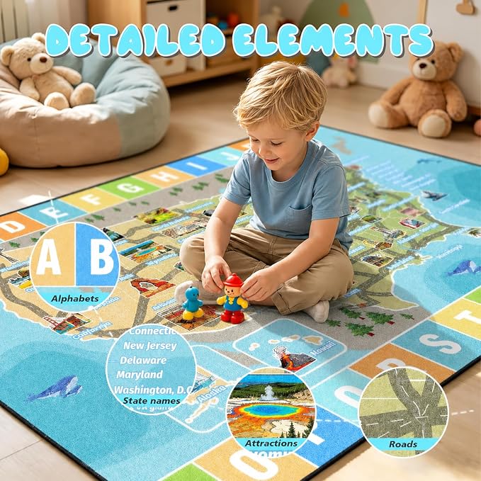 Car Rug Play Mat 5x7 ft, Race Track Map Road Rug - Image 3