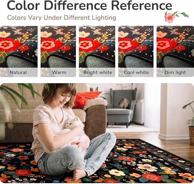 3x5 Area Rugs for Living Room Vacuum-Friendly Machine Washable Area Rug Flower - Image 5