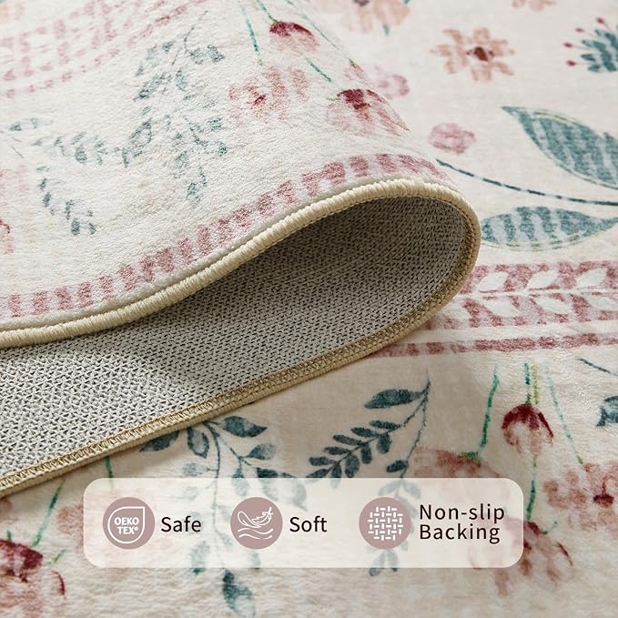 Rugxara 3x5 Rug for Entryway Bedroom, Floral Vintage Retro Boho Throw Rug - Image 4
