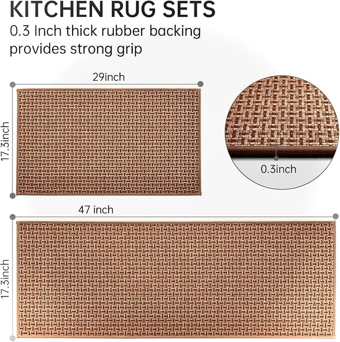 eqivei Kitchen Rugs and Mats Non Skid Washable Set of 2 PCS, Absorbent Runner - Image 2