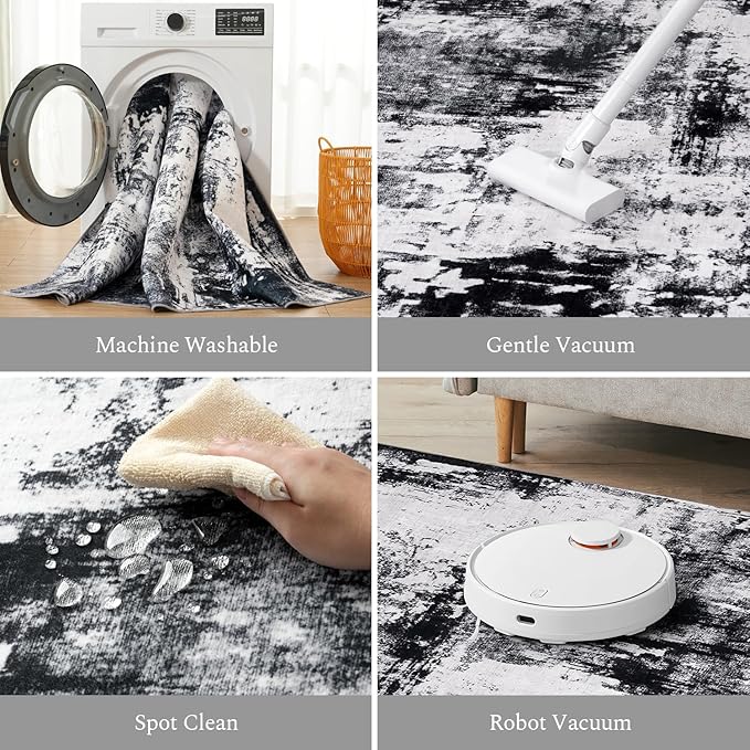 Rugflix 10x12 Area Rugs for Living Room, Big Washable Dark Carpet Non-Slip for - Image 4