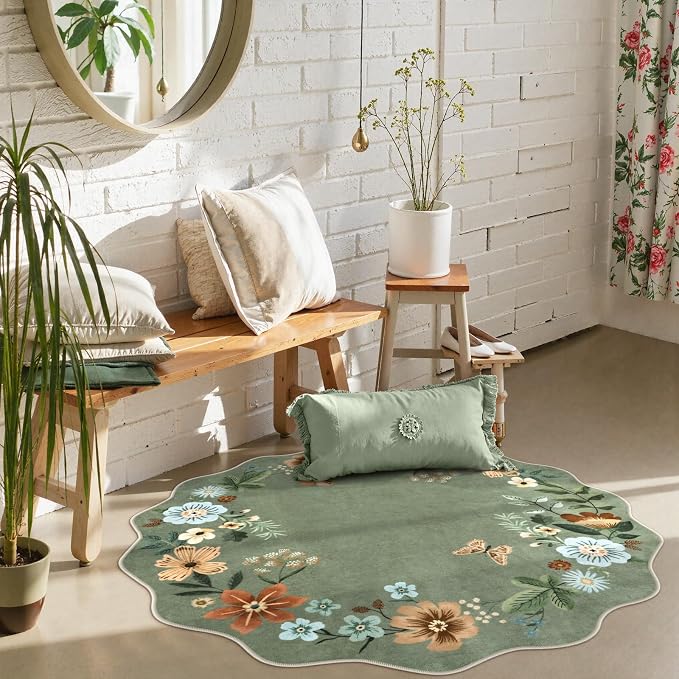 Lahome Floral Round Area Rugs, Washable Small Round Rug 3ft Non-Slip, Soft Boho - Image 2