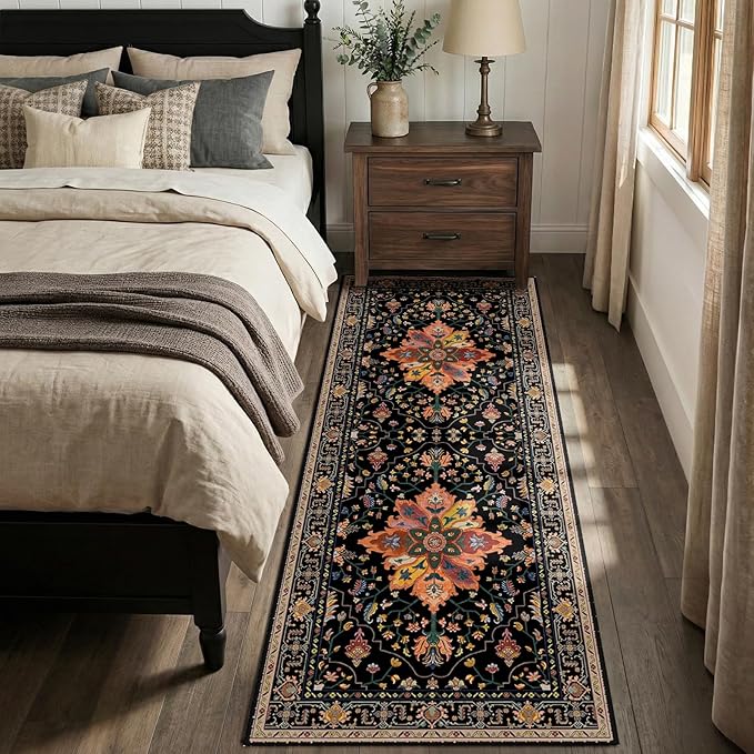 RELEANY Area Rugs Runner 2'x6' Washable Non-Slip, Floral Vintage Distress by RELEANY