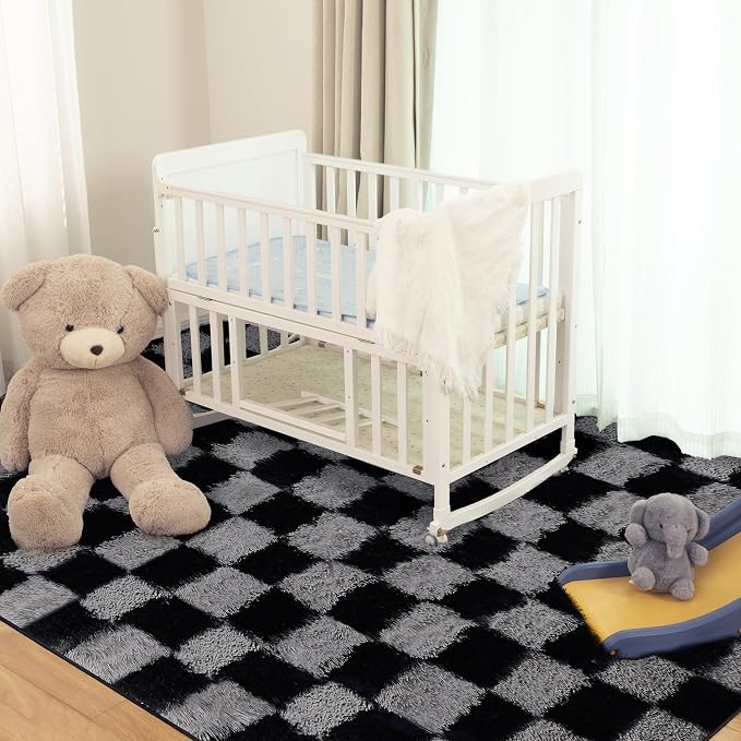 Super Soft Rug for Bedroom, 6x9 Ft Grey and Black Area Rug Classic Checkered - Image 4