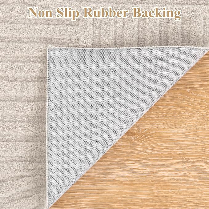 Pauwer 4x6 Washable Area Rugs for Living Room Modern Beige Solid Color Soft - Image 4