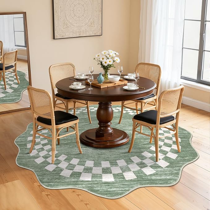 GarveeHome Scalloped Round Rug 4ft Modern Solid Color Circle Rugs Non Slip Low - Image 8